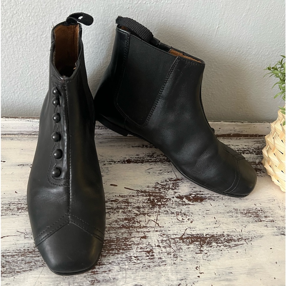 Fugawee Black Leather Reenactment Victoria Style Booties Sz 6